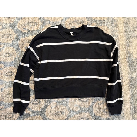 lululemon athletica Tops - Lululemon Perfectly Oversized Cropped Crew Stripe Black White Size 6
